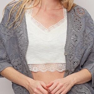 Pol Openwork Crochet Kimono Cardigan - Slate Gray